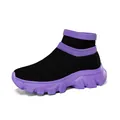 Atmungsaktive High-Top-Stricksocken-Sneaker in Schwarz und Lila mit dicker Plateausohle - 35 / Schwarz Lila