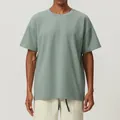 Camiseta de algodón holgada y transpirable para hombre en verde salvia estilo casual - Verde Gris Claro