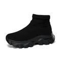 Atmungsaktive schwarze Strick-High-Top-Socken-Sneaker mit dicker, klobiger Sohle - 35 / Ganz Schwarz