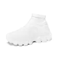 Ganz weiße minimalistische High-Top Fly Knit Socken-Sneaker mit atmungsaktiver Plateausohle - Weiß