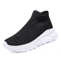 Baskets chaussettes en tricot noir respirant avec semelles blanches épaisses et confort - 35 / Noir et Blanc