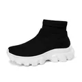 Atmungsaktive schwarze High-Top-Stricksocken-Sneaker mit dicker weißer Gummisohle - Schwarz Weiß