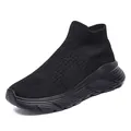 Baskets montantes en maille noire pour femmes chaussures de sport légères à enfiler - Noir