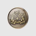 High-end vintage bronze metal suit button featuring detailed embossed heraldic crest design - 15.0mm / Gold