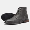 Detail view of grey distressed leather men's work boots showing the durable rubber sole - 39 (US 7) / Vintage Dark Gray (AL6646)