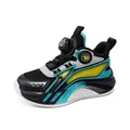 Breathable boys' basketball shoes with rotating buckle design in black and turquoise - 31 / Lake Blue