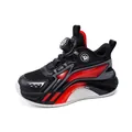 Boys' breathable basketball sneakers featuring a convenient rotary buckle in black and red - 31 / Black Red