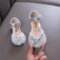 Silberne Glitzerschuhe für Mädchen mit Strass-Schmetterling für Prinzessinnenpartys - 21-25 (Set von 5 Paaren) / Silber