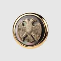 Hochwertiger dicker Kupferknopf mit goldenem Doppeladler auf schillerndem Muschelgrund - 24L (15.0MM) / Antikgold