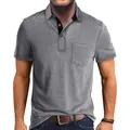Classic grey men's short sleeve polo shirt featuring a chest pocket and lapel design - S / Tops / Light Gray