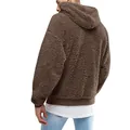 Vista posteriore di una felpa con cappuccio in pile orsacchiotto marrone oversize da uomo - Caffè