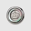 High-end metal clothing button featuring iridescent shell inlay and crown emblem - Sand Nickel