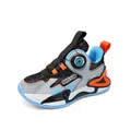 Kids basketball shoes with breathable mesh and rotary buckle lace system - 30 / Black Orange Floral