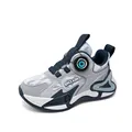 Breathable grey and navy boys' basketball shoes with mesh upper and rotary dial - 30 / Dark Blue