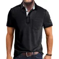 Close-up front view of men's cooling short sleeve polo shirt in heathered charcoal grey - S / Tops / Black