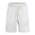 Detailed view of white casual golf shorts for men featuring vertical ribbed pattern. - S / Bottoms / White