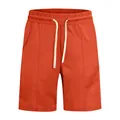 Detailed view of men's ribbed golf casual shorts in vibrant orange with drawstring waist - Orange Red