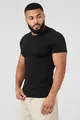 Detail showing the muscular fit and V-shaped texture of this black compression t-shirt - M / Tops / Black
