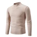 Suéter de punto ajustado de cuello alto para hombre en beige claro para otoño e invierno - Blanco Roto