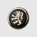 Premium circular metal button featuring a gold lion emblem on black enamel finish - Lion Crest Style (FM62-G28) / 15.0mm / Gold + Black