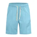 Front view of light blue men's casual ribbed golf shorts with drawstring - S / Bottoms / Light Blue