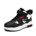 Strapazierfähige Basketball-Sneaker für Jungen aus schwarz-weißem Leder mit Klettverschluss - Weißschwarz
