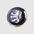 Premium gold rimmed zinc alloy metal button with navy enamel and heraldic lion emblem - Lion Crest Style (FM62-G28) / 15.0mm / Gold + Blue