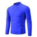 Jersey para hombre azul real de corte ajustado con cuello cisne en punto fino suave - Azul