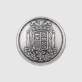Antique silver metal button featuring a detailed embossed coat of arms for high-end garments - 15mm / Antique Silver