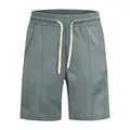 Detailed macro view of men's grey ribbed leisure golf shorts with white drawstring - S / Bottoms / Iron Grey