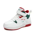 Langlebige Basketballschuhe für Jungen aus weißem Leder mit roten und grünen Akzenten - Weiß-Grün