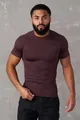 Men's compression fitness t-shirt in dark burgundy for muscle training. - M / Tops / Reddish Brown (Plain)