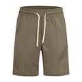 Front view of brown men's golf leisure shorts with drawstring waist and seam detail - Brown