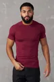 Men's maroon compression fitness t-shirt with short sleeves for gym muscle training - M / Tops / Burgundy (Plain)