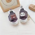 Detailed view of baby walking shoes with cute bear and panda patches on soft canvas. - Size 13.0 (13.0cm) / Bear Panda / Gray