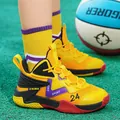 Detailed view of yellow and purple breathable basketball shoes for teenagers - 30 / Yellow (hd668)