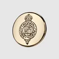 High-quality round gold metal button featuring a detailed Nottingham & London crest - 15.0mm / Bright Gold
