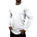 Gedetailleerd overzicht van een effen wit heren-T-shirt met lange mouwen en slim fit - Wit