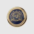 High-end navy blue enamel button with golden heraldic lion crest and crown detail - Gold + Blue / 15.0mm