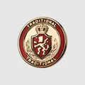 Elegant red and gold cloisonné enamel button with a traditional heraldic lion crest. - Gold+Red