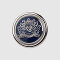 Classic blue enamel coat button with lion crest and silver textured frame - Silver With Blue / 15.0mm