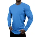 Heren T-shirt met lange mouwen en ronde hals in helder blauw, sportieve pasvorm - Lichtblauw