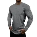 Gedetailleerde weergave heren T-shirt met lange mouwen en ronde hals in grijs - donkergrijs