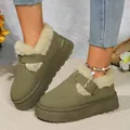 Botas de nieve con plataforma verde oliva con forro de piel sintética crema chic - Caqui (Verde Oliva)