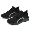 Baskets slip-on respirantes en maille noire pour hommes avec semelle souple décontractée - Noir