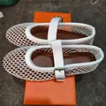 White hollow mesh Mary Jane ballet flats with a comfortable round toe and strap. - 38 / White
