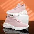 Breathable pink fly-knit sneakers with lightweight white sole for comfortable daily wear - 36 / Pink