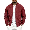 Détail du blouson aviateur pour homme en suédine bordeaux avec col montant et fermeture - S / Hauts / Bordeaux