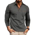 Polo de manga larga para hombre en gris, estilo business con costuras en contraste. - Gris oscuro