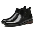 Men's black genuine leather Chelsea boots with stylish wood-textured heel for business wear. - 40 / Black Height Increasing Padded